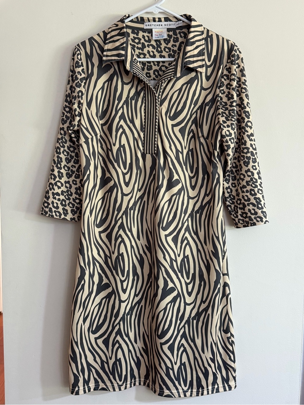 Gretchen Scott Jersey L Everywhere Tan/Black Animal Instincts Print Dress RESORT